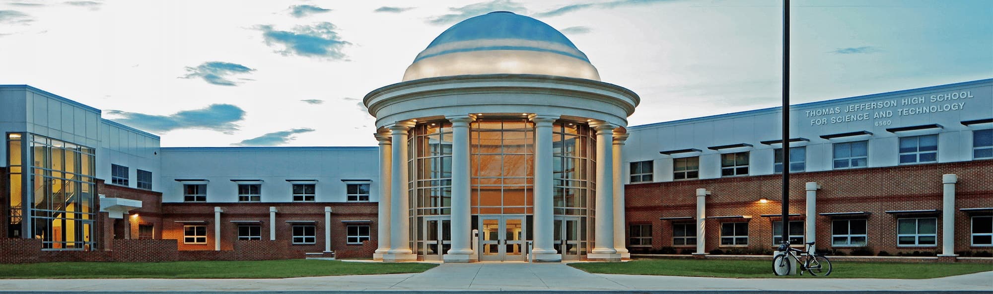 The front entrance of Thomas Jefferson High School for Science and Technology
